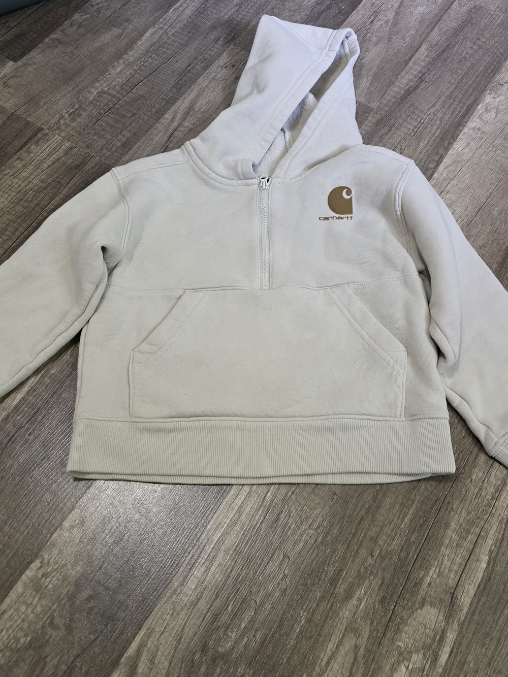 Carhartt Kids Hooded Half-Zip Sweatshirt in Light Beige